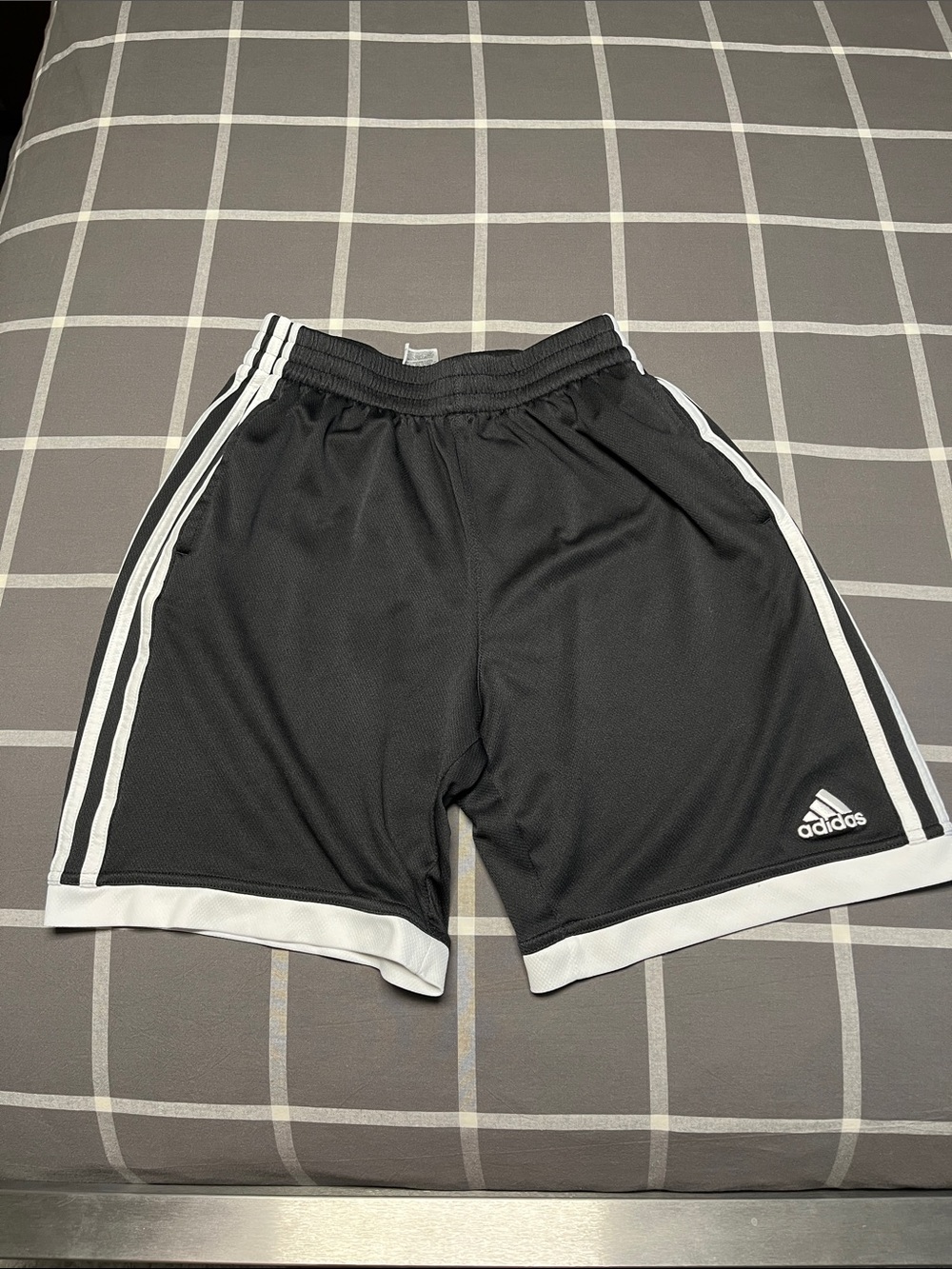 adidas Black Athletic Shorts with White Trim and Stripes